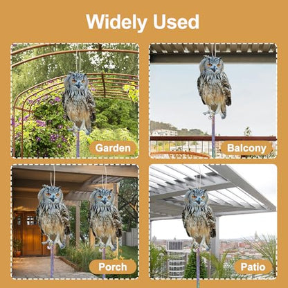 Fake Owl to Scare Pigeons Woodpecker, 4Pcs Flat Garden Owls - color: Grey 4pcs