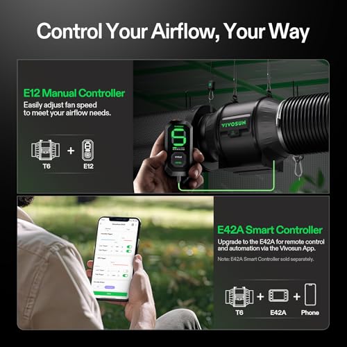 VIVOSUN T6 6" Inline Fan &Cycle Mode Speed Controller, 408 CFM Aerozesh Fan - color: Black Pro, size: 6"