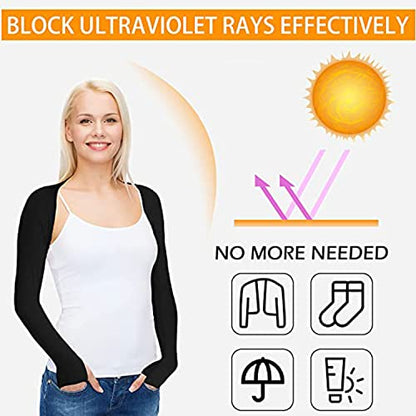 Cool Shawl Arm Covers 2-Pack Sun Protection with Finger Holes UV Protection Arm Covers for Golf - color: Black