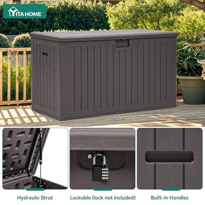 YITAHOME 220 Gallon Double-Wall Deck Box with Divider & Side Handles - color: Brown, size: 220 Gallon