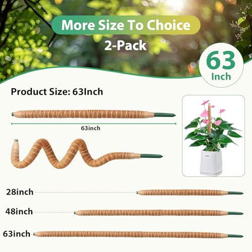 2 Pack Bendable Moss Pole, 63" DIY Shape Monstera Plant Support - size: 2-Pack (63 in)