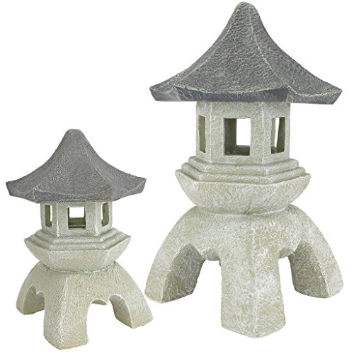 Design toscano ng999870 asian decor pagoda lantern outdoor statue, medium & large, two tone stone finish - color: Two-tone Stone, size: Large and Medium (Set of 2), style: Pagoda Lantern Statue