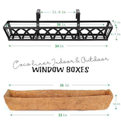 36" Hanging Window Box Basket w/Coco Liner, Black, 2 Pack - color: Black-set 2, size: 36IN Style A