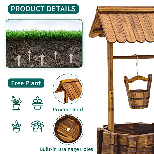 UDPATIO Rustic Solid Fir Wood Wishing Well Planter for Outdoor Plants, 16.5 in Diameter - size: 47.3''x22.04''x22.04''