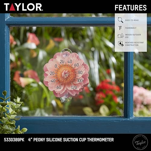 Taylor Silicone Suction Cup Thermometer - Sunflower Design - color: Pink