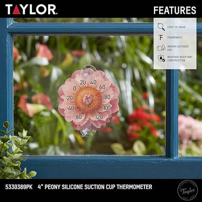 Taylor Silicone Suction Cup Thermometer - Sunflower Design - color: Pink