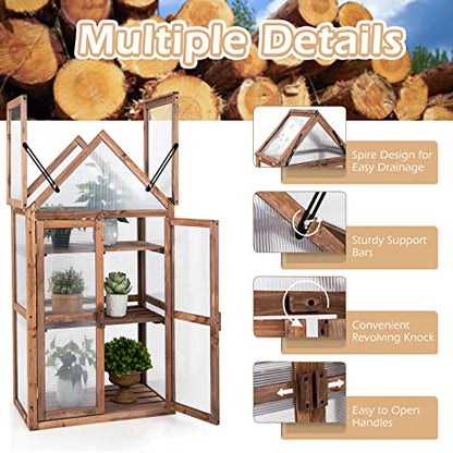 GRAFFY Wooden Cold Frame Greenhouse with 3 Removable Shelves for Outdoor