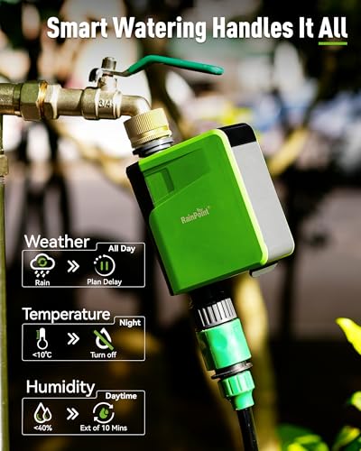 RAINPOINT WiFi Hose Timer, Brass Inlet Smart Sprinkler Timer for Watering, WiFi Watering Timer for Garden Hose with Hub, APP & Voice Control, Automatic Irrigation System for Lawns and Yard