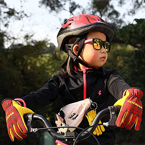 Kids Genuine Leather Work Gloves, Red, XL, 10-12 Years Old - color: Red 1 Pair, size: X-Large (8-12 Years Old)