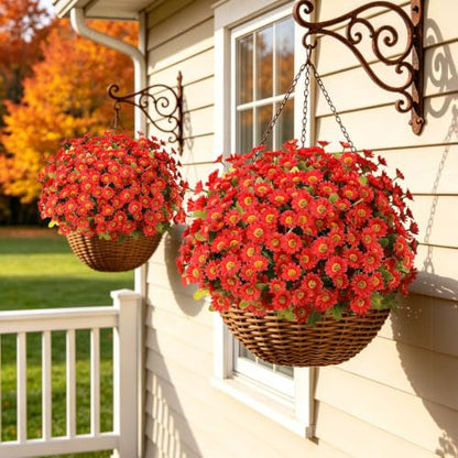 Artificial Daisy Mums for Outdoors, 12 PCS Fall Flowers, Red - color: Red