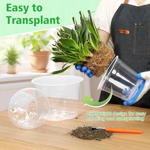 8 Inch Large Clear Nursery Pots with Drainage, 10 Pack Plastic Pots for Plants, Ideal Seedling Pots and Plant Pots for Vegetables, Orchids, Aloe, Indoor Outdoor Use (8 inch-10 Pack) - size: 8 inch