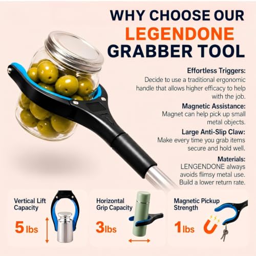 2 Pack 32" Grabber Reacher Tool, LEGENDONE Foldable Reacher Grabbers Pickup Tool for Senior, Heavy Duty Upper Gripper, 4" Wide Claw Trash Picker, Strong Grip| Powerful Magnet| 360° Rotating Head - color: 32"blue&orange - 2pack