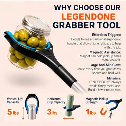 2 Pack 32" Grabber Reacher Tool, LEGENDONE Foldable Reacher Grabbers Pickup Tool for Senior, Heavy Duty Upper Gripper, 4" Wide Claw Trash Picker, Strong Grip| Powerful Magnet| 360° Rotating Head - color: 32"blue&orange - 2pack