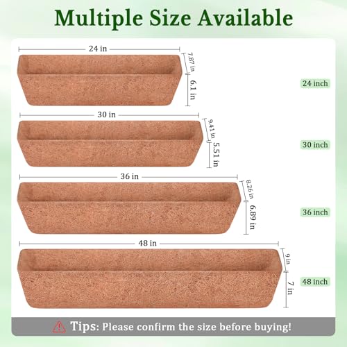 Halatool 4 Pack 36 Inch Trough Coco Fiber Replacement Window Box Liners Pre-Formed Coconut Liners for Planters Natural Coco Liner for Wall Hanging Basket Flower Pot Fence and Railing - size: 36 in