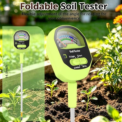 Soil Moisture Meter, 4-in-1 Soil PH Meter, Soil Tester for Moisture, Fertility, Sunlight Intensity with Removable Probe, Color-Coded Analog Dial Soil Testing Kit for Garden, Farm, Flower, Outdoor