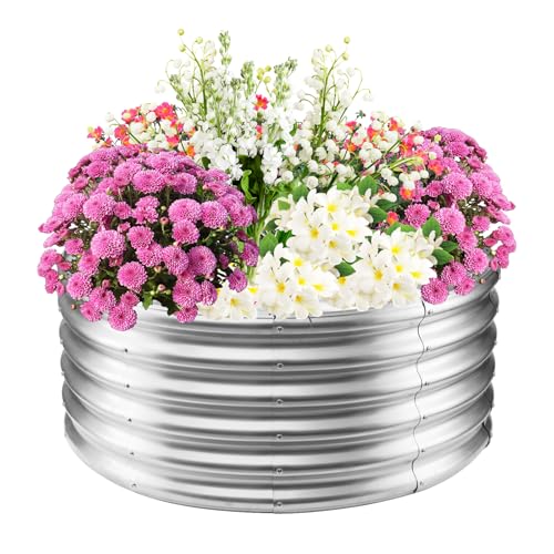 TBMLC 17" Tall,40" Diameter Elevated Round Metal Raised Garden Bed Silver - color: Silver, size: 3.3FT Diameter