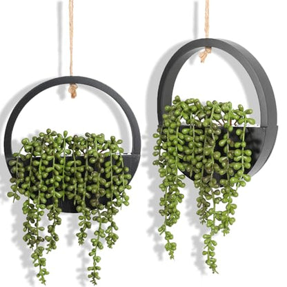 2 Pack Fake Plants Artificial Wall Hanging Succulents Plant - color: Black, size: 2 Pcs