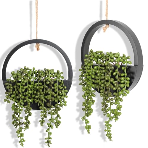 2 Pack Fake Plants Artificial Wall Hanging Succulents Plant - color: Black, size: 2 Pcs