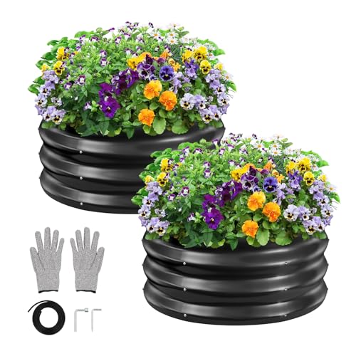 GreatBuddy 2x2x1 ft Round Galvanized Raised Bed, Easy-Assembly Raised Garden Bed with Anti-Cut Gloves & Tools, Rust-Proof Garden Bed for Outdoor, Vegetables, Herbs, Small Trees, Black - color: Black 2 Pack