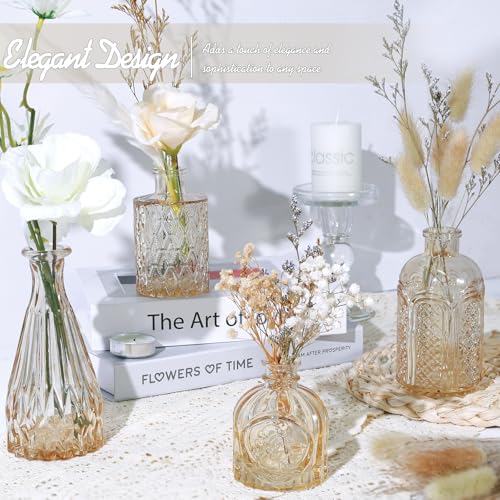 TBWIND 24pcs Amber Glass Bud Vases Set - color: Amber-24pcs, size: 24Pcs