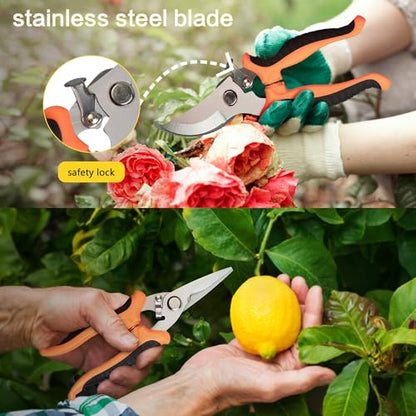 3Pcs Stainless Steel Garden Pruning Shears for Plants(Orange） - color: Orange