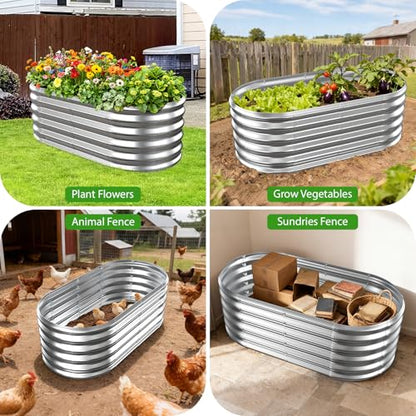 17" Tall Oval-Shaped / Elliptic Metal Raised Garden Bed Outdoor Silver - color: Silver, size: 48X24X16.5 Inches