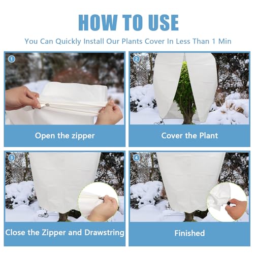 48x72in Plant Covers Freeze Protection Frost Blanket, 2.5oz/yd² Reusable Frost Cloth with Drawstring, Winter Plants Jacket Warm Shrubs Cover Protection for Outdoor Garden Plants & Vegetables, 2 Packs - color: 47X71IN