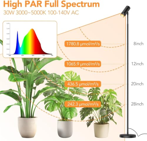 Auto On/Off Timer - 6FT Standing Grow Light for Indoor Plants, 30W