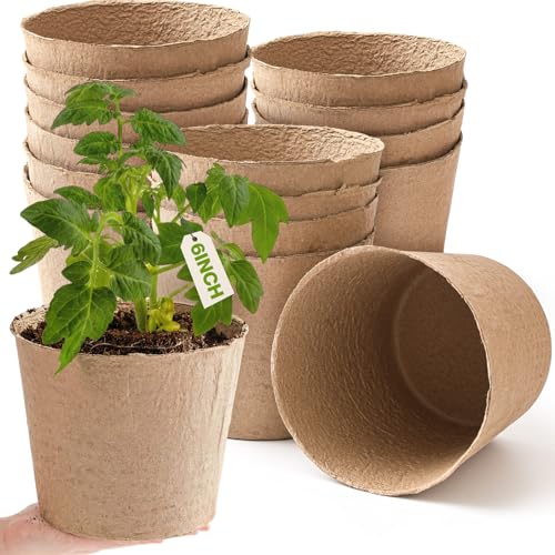 Karenhi 16 Pcs Peat Pots 6 Inch Biodegradable Organic Seed Starting Pots with Drainage Holes Round Nursery Plants for Vegetables, Herbs, Flowers Indoor Garden Germination - size: 6 Inch