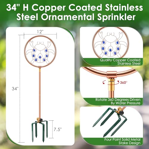 34" Ornamental Sprinkler, 360° Rotating, Ladybug - style: Ladybug