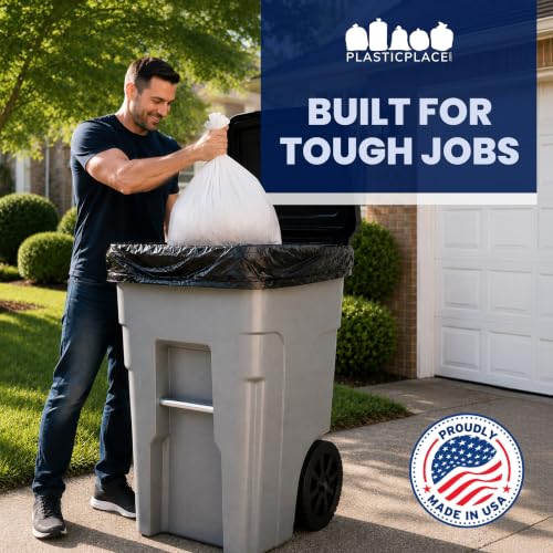 Plasticplace 64-65 Gallon Trash Can Liners for Toter │ 1.2 Mil │ Black Heavy Duty Garbage Bags │ Rolls │ 50” x 60” (100 Count) - size: 100 Count (Pack of 1)