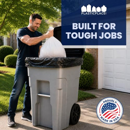 Plasticplace 64-65 Gallon Trash Can Liners for Toter │ 1.2 Mil │ Black Heavy Duty Garbage Bags │ Rolls │ 50” x 60” (100 Count) - size: 100 Count (Pack of 1)