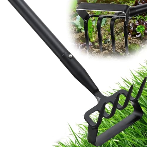 Ihomepark Garden Hoe, Stirrup Hoe with Adjustable Handle for Weeding Digger loosening Soil Metal Garden Cultivator Hoe with Rake Tiller Cultivator (30-62 Inch) - size: 30-62 inch