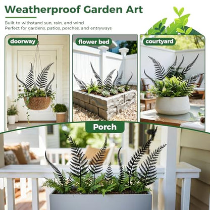 6-Piece Vintage Black Metal Fern Garden Stake Set - style: Black Fern Leaf Set