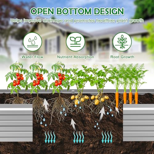8x4x1FT Galvanized Raised Garden Bed, Metal Planter, Silver,1 Pack - size: 8x4x1FT