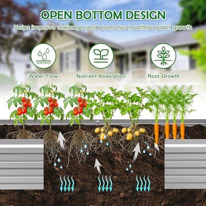12x4x1FT Galvanized Raised Garden Bed, Metal Planter,Silver,1 Pack - size: 12x4x1FT