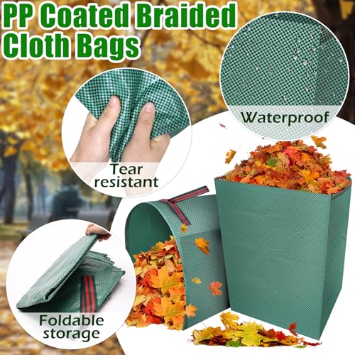 2 Packs Large Reusable Yard Waste Bags with Gloves, 53 Gallons Pletpet Garden Waste Bags Green Lawn and Leaf Bag Large Yard Dustpan-Type Garden Bag for Collecting Leaves, Fallen leaves and Waste