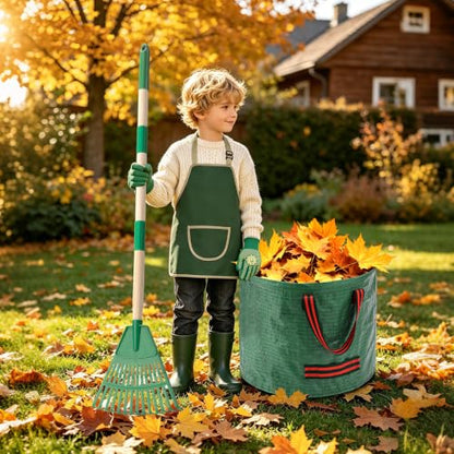34" Kids Adjustable Leaf Rake Set 4 Pack with Apron & Leaf Bag - size: 4pcs