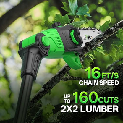 SOYUS 2-in-1 8-Inch Pole Saw & 18-Inch Pole Hedge Trimmer 2x 3.0Ah Battery - color: Clover Green