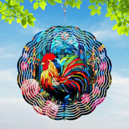 Rooster Yard and Garden Wind Spinner, Unique 3D Hanging Rooster Wind Spinner - color: Rooster