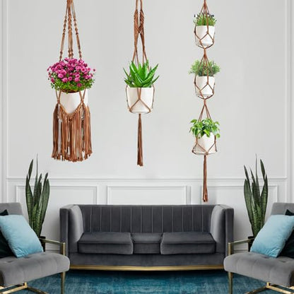 Macrame Plant Hangers, 6Pack Hanging Plant Holders Indoor, Caramel - color: Caramel