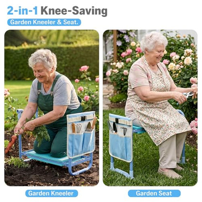 Garden Kneeler and Seat Heavy Duty, Foldable Gardening Stool Bench - color: Blue