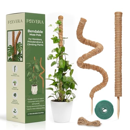 Bendable Moss Pole for Monstera – 2 Pack, 28 Inch Coco Coir Plant Support for Climbing Plants, Philodendron & Pothos, Flexible Aluminum Core for Indoor Plants with Plant Ties