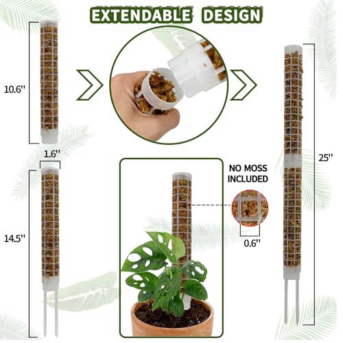 Small Moss Pole for Monstera - Stackable & Refillable Plastic Moss Poles for Climbing Plants with Large Mesh Design (4Pack-White-Small) - size: 4Pack-White-Small