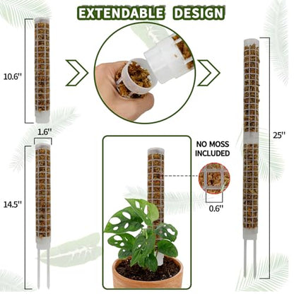 Small Moss Pole for Monstera - Stackable & Refillable Plastic Moss Poles for Climbing Plants with Large Mesh Design (2Pack-White-Small) - size: 2Pack-White-Small