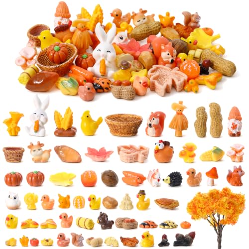 65 Pcs Autumn Mini Figurines Fall Thanksgiving Mini Resin Figures - color: Orange
