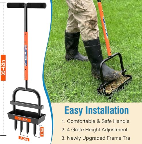 JouZYA Lawn Aerator Tool with Soil Core Collection Tray, 4 Tines