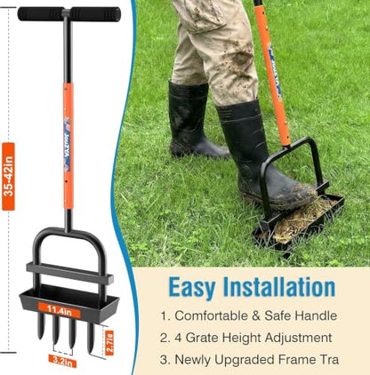 JouZYA Lawn Aerator Tool with Soil Core Collection Tray, 4 Tines