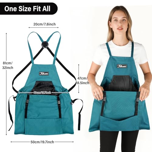 Gardening Apron, Garden Apron with Quick Release Pockets,Water Resistant Oxford with Adjustment Cross Strap,Farm Work - color: Emerald Green