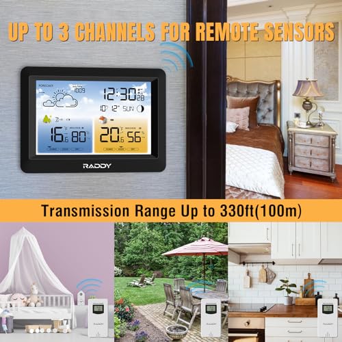Raddy WM6 Wireless Weather Station, Rechargeable Battery, Black - color: Black